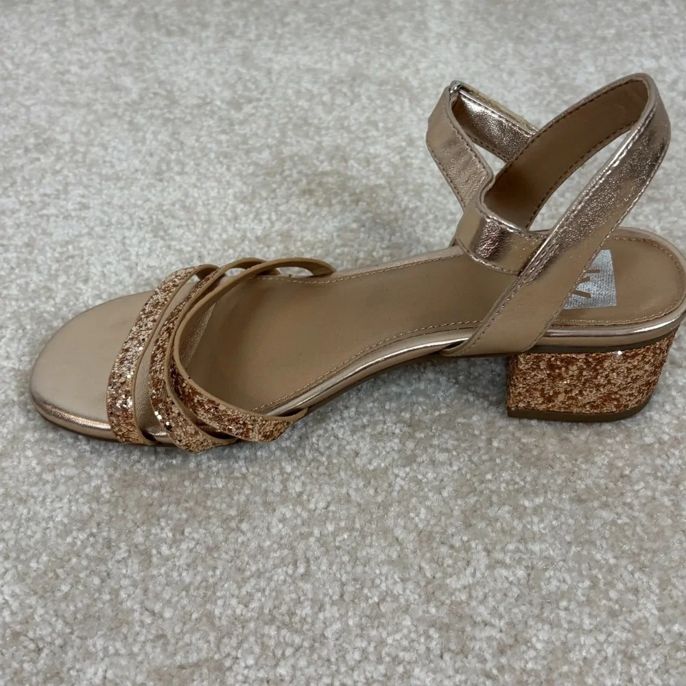 DV‎ Dolce Vita Glee Rose Gold Glitter Block Heel Sandals Girls Size 3 SF1417